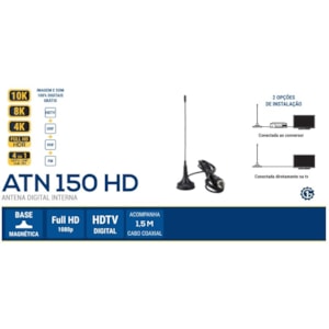 ANTENA INTERNA UHF DIGITAL HD MULTIVISÃO COM BASE MAGNÉTICA CABO 1,5M