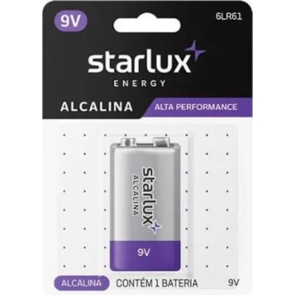 Bateria 9V Alcalina Starlux Energy Alta Performance 1 Unidade Blister