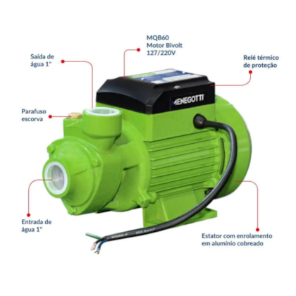 Bomba Periférica Residencial Menegotti Mqb 60 1/2 Cv Bivolt 25 Mca 1,7 M³/H