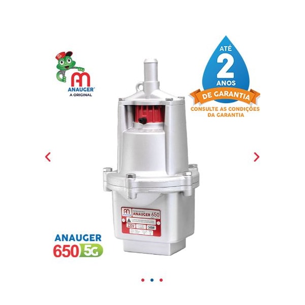 Bomba Submersa Vibratória Anauger Sappo 5G 650 360W 220V Vazão 1.600L/H Elevação 60M-3c07716d-4927-453a-bc3c-f95f514c8d97