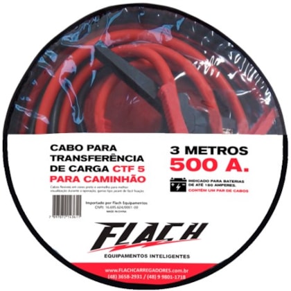 Cabo Para Transferência De Bateria Flach 3 Metros 25Mm² 500A
