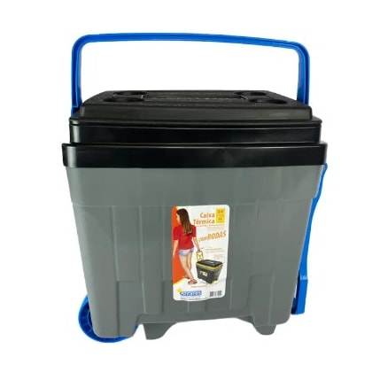 Caixa Térmica 34L Antares Cinza/Azul Com Rodas E Alça
