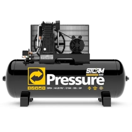 COMPRESSOR DE AR PRESSURE STORM 600 5CV 20PCM 200L 140PSI TRIFÁSICO 220/380V ALTA POTÊNCIA
