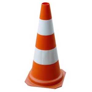 CONE DE SINALIZAÇÃO PLASTCOR 75CM EM PVC LARANJA E BRANCO COM FAIXAS INJETADAS