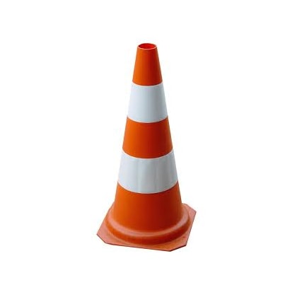 CONE DE SINALIZAÇÃO PLÁSTICO PVC 50CM LARANJA E BRANCO PLASTCOR COM FAIXA INJETADA