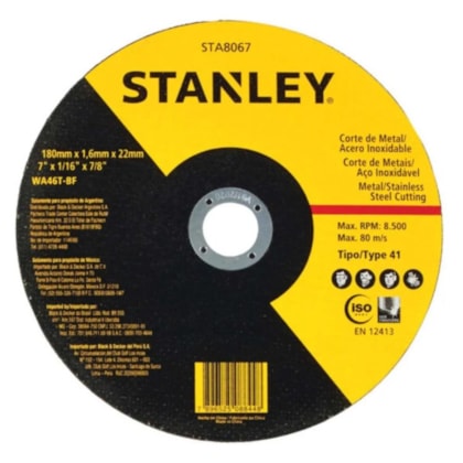 DISCO DE CORTE PARA INOX STANLEY 7 POL 2,0MM STA8067