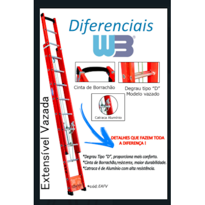 ESCADA EXTENSÍVEL FIBRA WB BERTOLO 19 DEGRAUS 3,60 A 6,00 M