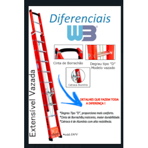 ESCADA EXTENSÍVEL FIBRA WB BERTOLO 19 DEGRAUS 3,60 A 6,00 M