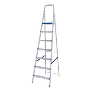 ESCADA RESIDENCIAL ALUMASA 7 DEGRAUS ALUMÍNIO DOBRÁVEL 120KG SEGURANÇA DOMÉSTICA PRATA/AZUL