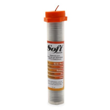 FIO DE SOLDA ESTANHO CHUMBO SOFT SN63 PB37 1MM 25G PARA ELETRÔNICA