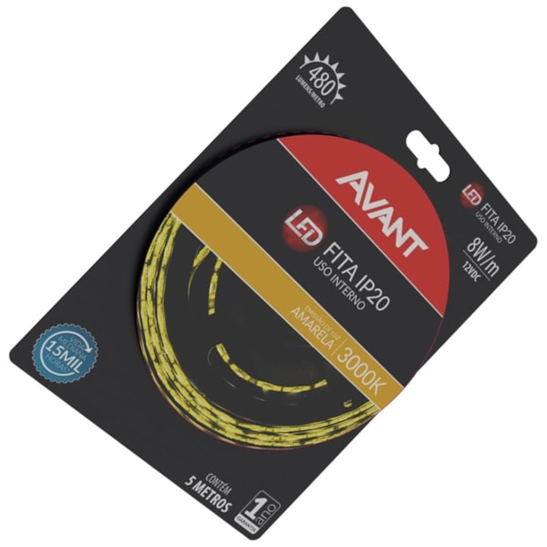 FITA DE LED AVANT NT IP20 4,8W/M 5M 3000K INTERNA 12V ILUMINAÇÃO DECORATIVA-93995a6d-afcb-4fe4-96fe-4082ecc261da