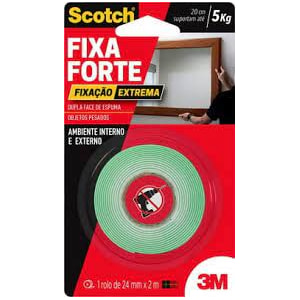 FITA DUPLA FACE 3M SCOTCH 24 MM X 2 M FIXA FORTE EXTREMA ATÉ 5 KG PARA FIXAÇÃO INTERNA