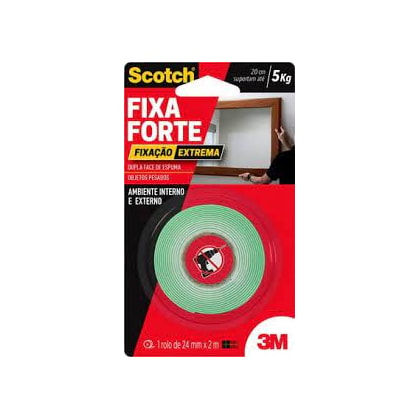 FITA DUPLA FACE 3M SCOTCH 24 MM X 2 M FIXA FORTE EXTREMA ATÉ 5 KG PARA FIXAÇÃO INTERNA