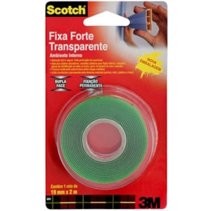 FITA DUPLA FACE 3M SCOTCH FIXA FORTE TRANSPARENTE 19MM X 2M PERMANENTE