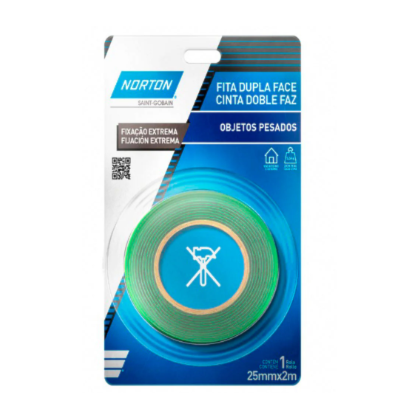 Fita Dupla Face Norton Fixa Forte Extrema 25Mm X 2M Suporta Até 5,5Kg Uso Interno E Externo