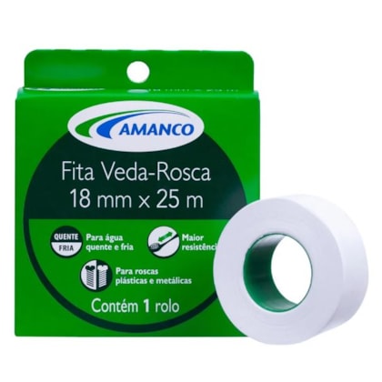 FITA VEDA ROSCA AMANCO 18MM X 25M PARA VEDAÇÃO DE ROSCAS HIDRÁULICAS