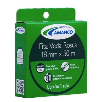 FITA VEDA ROSCA AMANCO 18MM X 50M PARA VEDAÇÃO DE ROSCAS HIDRÁULICAS