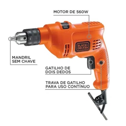 FURADEIRA BLACK & DECKER 560W 127V 3/8