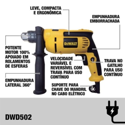 FURADEIRA DE IMPACTO DEWALT 220V 1/2
