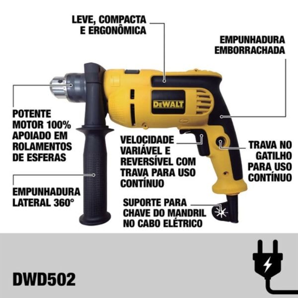 FURADEIRA DE IMPACTO DEWALT 220V 1/2