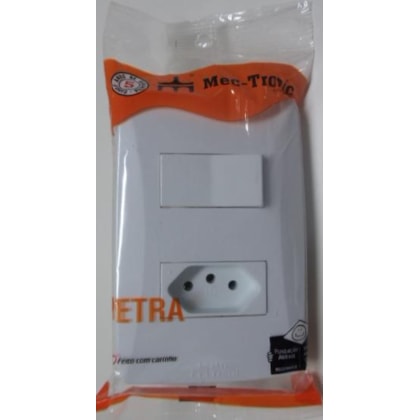 Interruptor De Embutir Petra Mec Tronic 1 Interruptor Simples + Tomada 2P+T 10A 250V Ip52