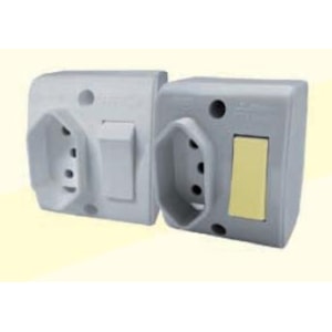 INTERRUPTOR SIMPLES COM TOMADA 2P+T MEC TRONIC 10A 250V NBR 14136 CINZA CÓDIGO 39168