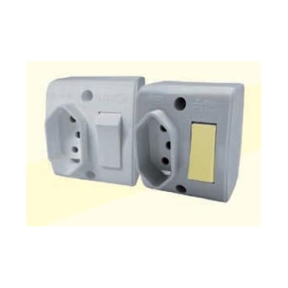 Interruptor Simples Com Tomada 2P+T Mec Tronic 10A 250V Nbr 14136 Cinza Código 39168