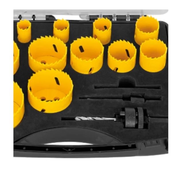 JOGO DE SERRA COPO BIMETAL TRAMONTINA 15 PEÇAS 16 A 76MM COM DENTES HSS-9babd5f6-2e14-480b-975f-2156085c667e