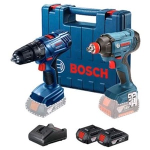 Kit Parafusadeira E Furadeira De Impacto Bosch Gsb 180 Li 18V Com Chave De Impacto Gdx 180 Li, 2 Baterias E Maleta