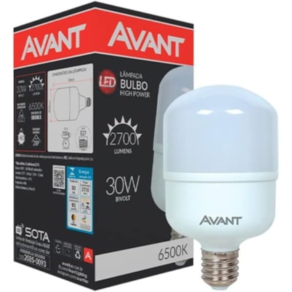 Lâmpada LED Bulbo Avant 40W Bivolt 6500K Base E27, Luz Branca Fria, Alta Luminosidade E Econômica