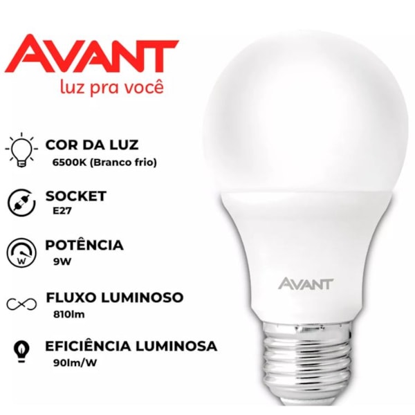 LÂMPADAS PERA LED AVANT 9W BIVOLT BRANCO 6500K BASE E27 BR810 B-31117750-01f0-4b89-9422-52fd8f9b6c96