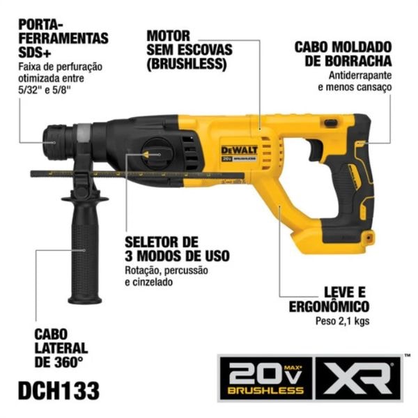 MARTELETE PERFURADOR ROMPEDOR DEWALT 20V BRUSHLESS DCH133M2 BR-8eed2af0-3675-4137-80ba-988911e004e9