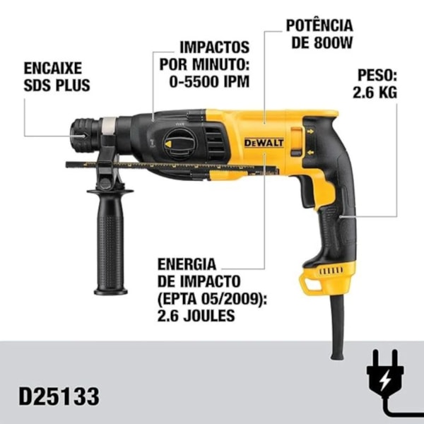 MARTELETE PERFURADOR ROMPEDOR DEWALT D25133KB2 3 MODOS SDS PLUS 220V-f8cd141d-3524-4f74-808a-ddea7ff585a4