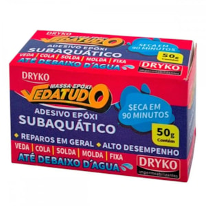 MASSA EPÓXI VEDATUDO DRYKO 50G P/ REPAROS SECOS E SUBMERSOS