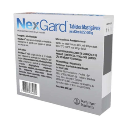 NEXGARD 136MG PARA CÃES DE 25,1KG A 50KG ANTIPULGAS E CARRAPATOS PARA CÃES