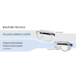 ÓCULOS DE PROTEÇÃO AMPLA VISÃO VÊNUS PLASTCOR COM VÁLVULAS CA 45827