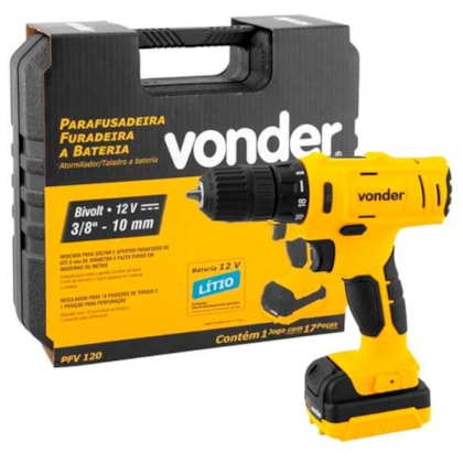 PARAFUSADEIRA / FURADEIRA VONDER PFV120 À BATERIA CARREGADOR+ MALETA 110/220V