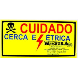 PLACA DE AVISO PARA CERCA ELÉTRICA GUACHUKA EM ALUMÍNIO RESISTENTE