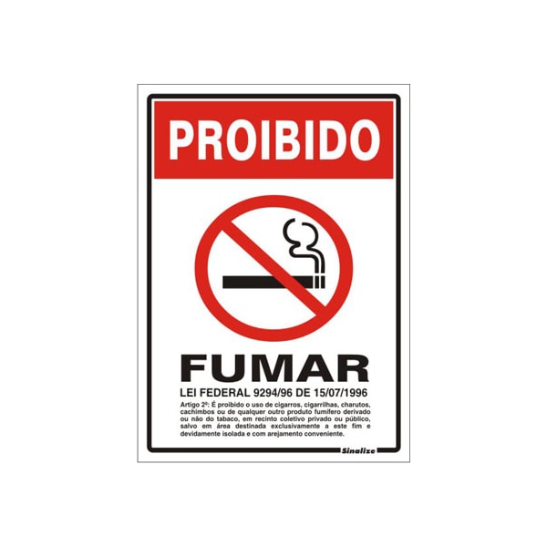 PLACA DE SINALIZAÇÃO PVC SINALIZE PROIBIDO FUMAR LEI FEDERAL 20 X 30 CM AUTOADESIVA-7e7e086f-71b2-4207-9334-2c1007c8b115