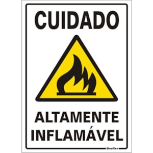 Placa De Sinalização Sinalize 20 X 30 Cm PVC Cuidado Altamente Inflamável Autoadesiva