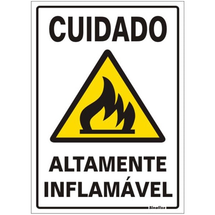 Placa De Sinalização Sinalize 20 X 30 Cm PVC Cuidado Altamente Inflamável Autoadesiva