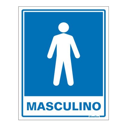 Placa De Sinalização Sinalize Sanitário Masculino 15X20Cm Em Poliestireno Auto Adesiva