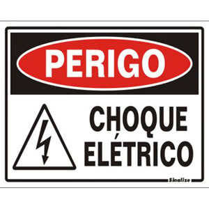 PLACA PERIGO CHOQUE ELÉTRICO SINALIZE 15X20CM PVC ADESIVA