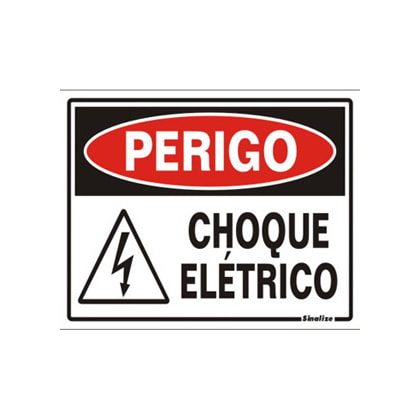 PLACA PERIGO CHOQUE ELÉTRICO SINALIZE 15X20CM PVC ADESIVA