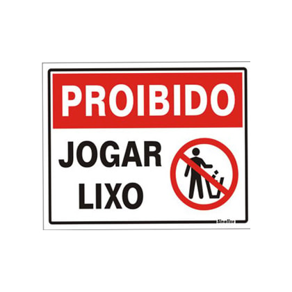 Placa Proibido Jogar Lixo Sinalize 15X20Cm Em PVC Autoadesiva