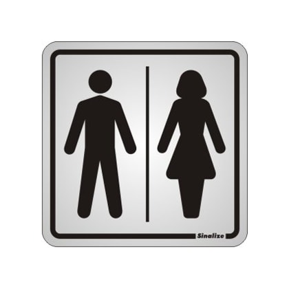 Placa Sinalize 15 X 15 Cm Alumínio Anodizado Sanitário Homem Mulher Autoadesiva
