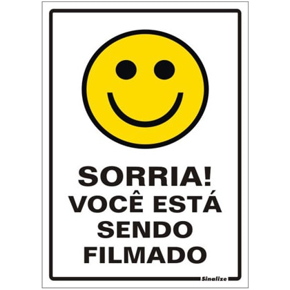 Placa Sorria Você Está Sendo Filmado Sinalize 20X30Cm Auto Adesiva Em Poliestireno