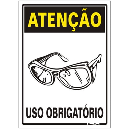 PLACA USO OBRIGATÓRIO DO ÓCULOS DE PROTEÇÃO, PVC 20X30CM