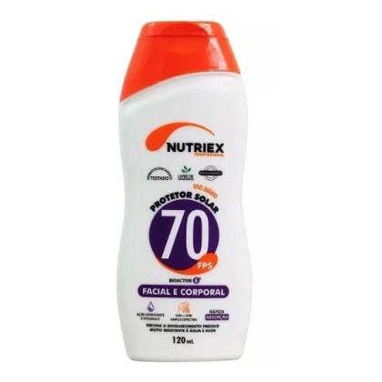 PROTETOR SOLAR NUTRIEX PROFISSIONAL FPS 70 FACIAL E CORPORAL AMPLO ESPECTRO 120 ML