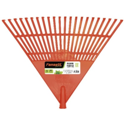 RASTELO VASSOURA PLÁSTICA FAMASTIL 22 DENTES COM CABO MADEIRA LARANJA PARA JARDIM